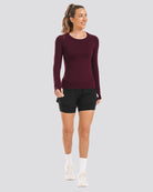 Burgundy Seamless Long Sleeve Tops (Thumb Hole)