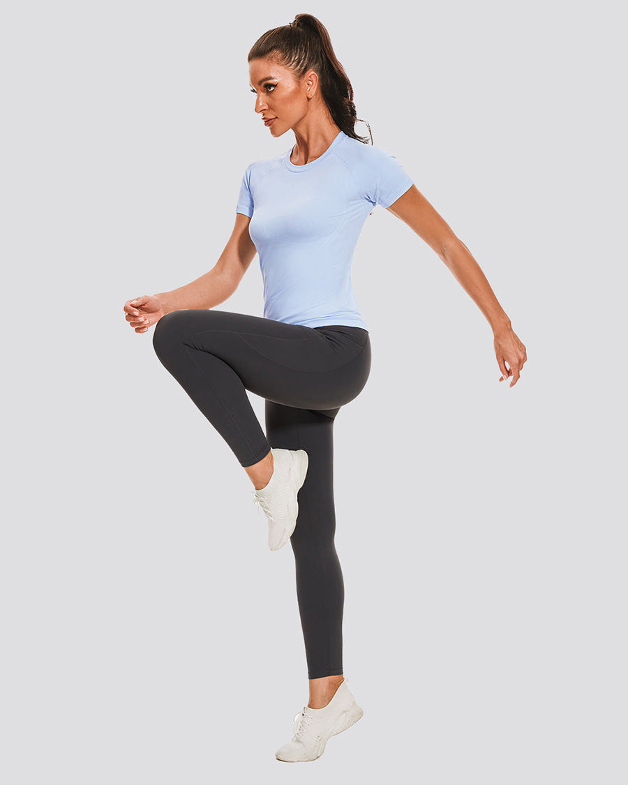 Blue Seamless Short Sleeve Yoga Tops