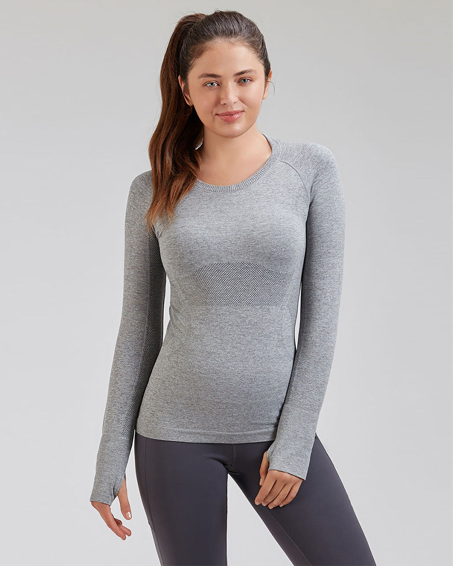 Grey Seamless Long Sleeve Tops (Thumb Hole)