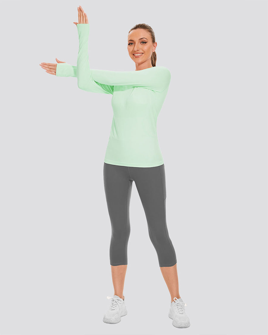 Mint Green Seamless Long Sleeve Tops (Thumb Hole)