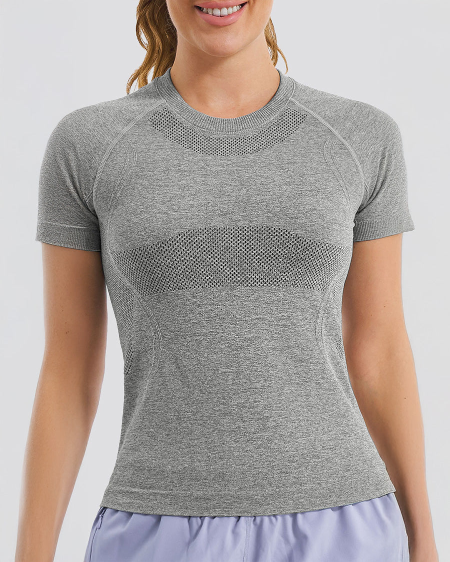Grey Seamless Short Sleeve Yoga Tops