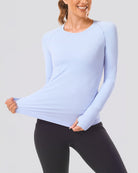 Blue Seamless Long Sleeve Tops (Thumb Hole)
