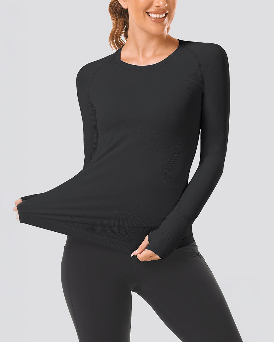Black Seamless Long Sleeve Tops (Thumb Hole)