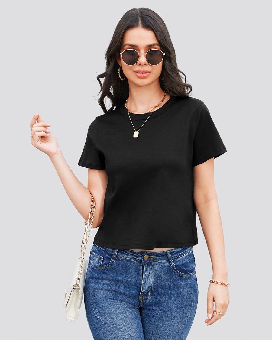 Black Cotton T-Shirt - View 1