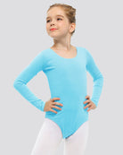 Pool Blue Girls Long Sleeve Ballet Leotard
