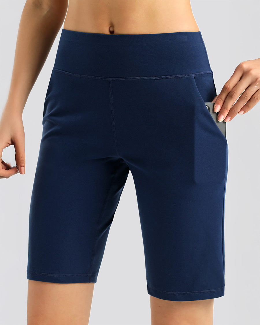 wide waistband shorts Black back Royal Blue front view