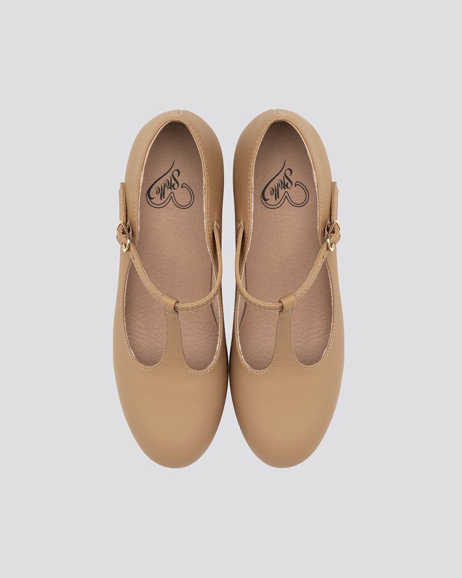 Tan T-Strap Character Shoes with 2.5" Heel - View 3