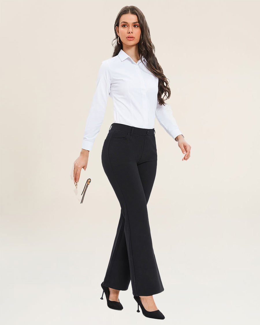 Full-body black dress pants