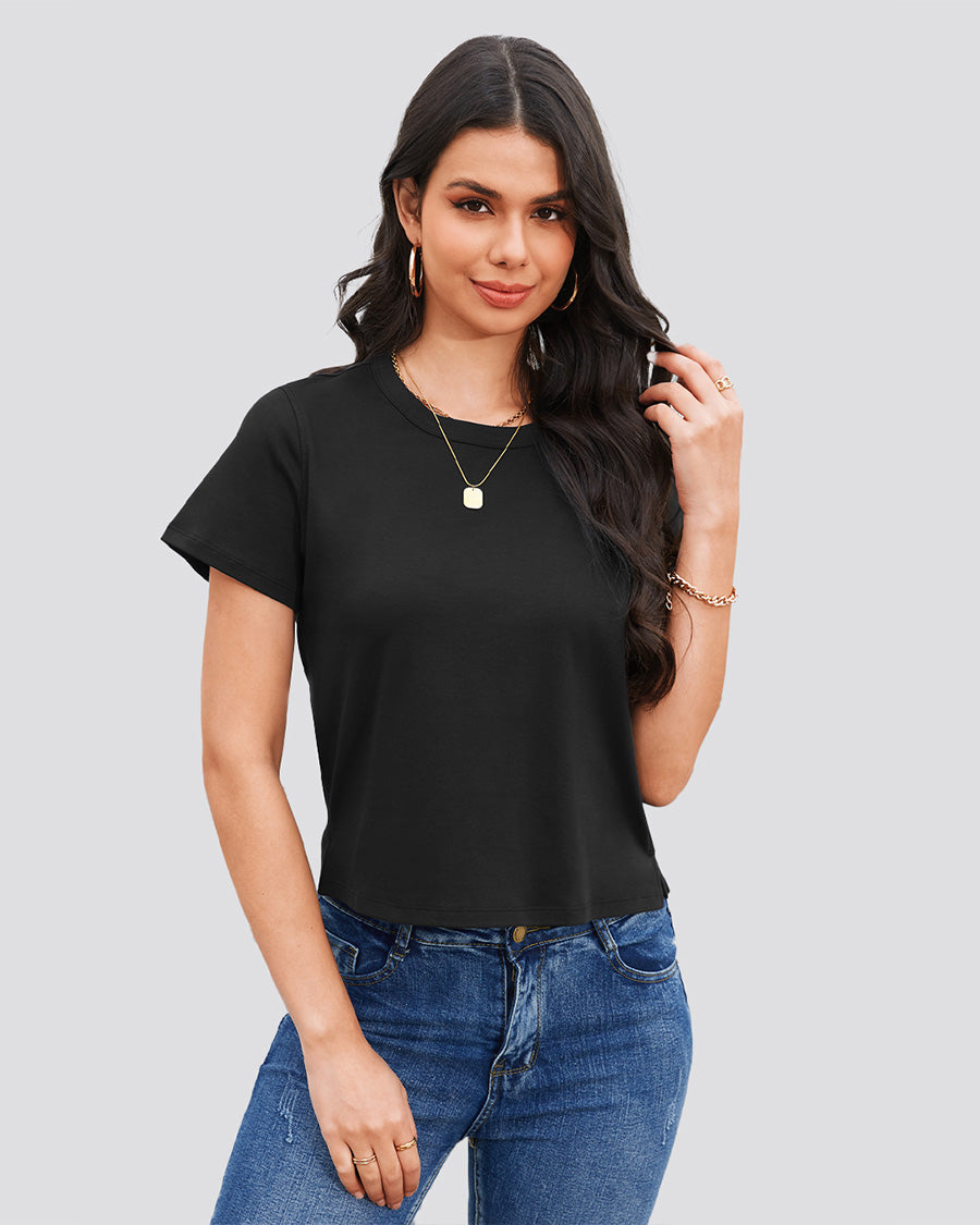 Black Cotton T-Shirt - View 2