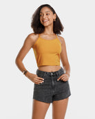 Yellow Ribbed Knit Cami Crop Top