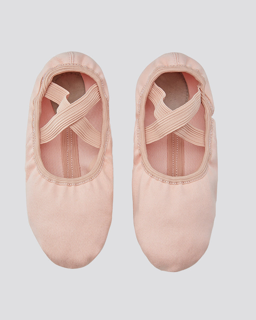 ballet pink stretch canvas ballet shoes front view