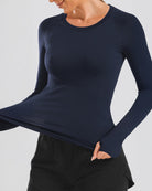 Navy Seamless Long Sleeve Tops (Thumb Hole)
