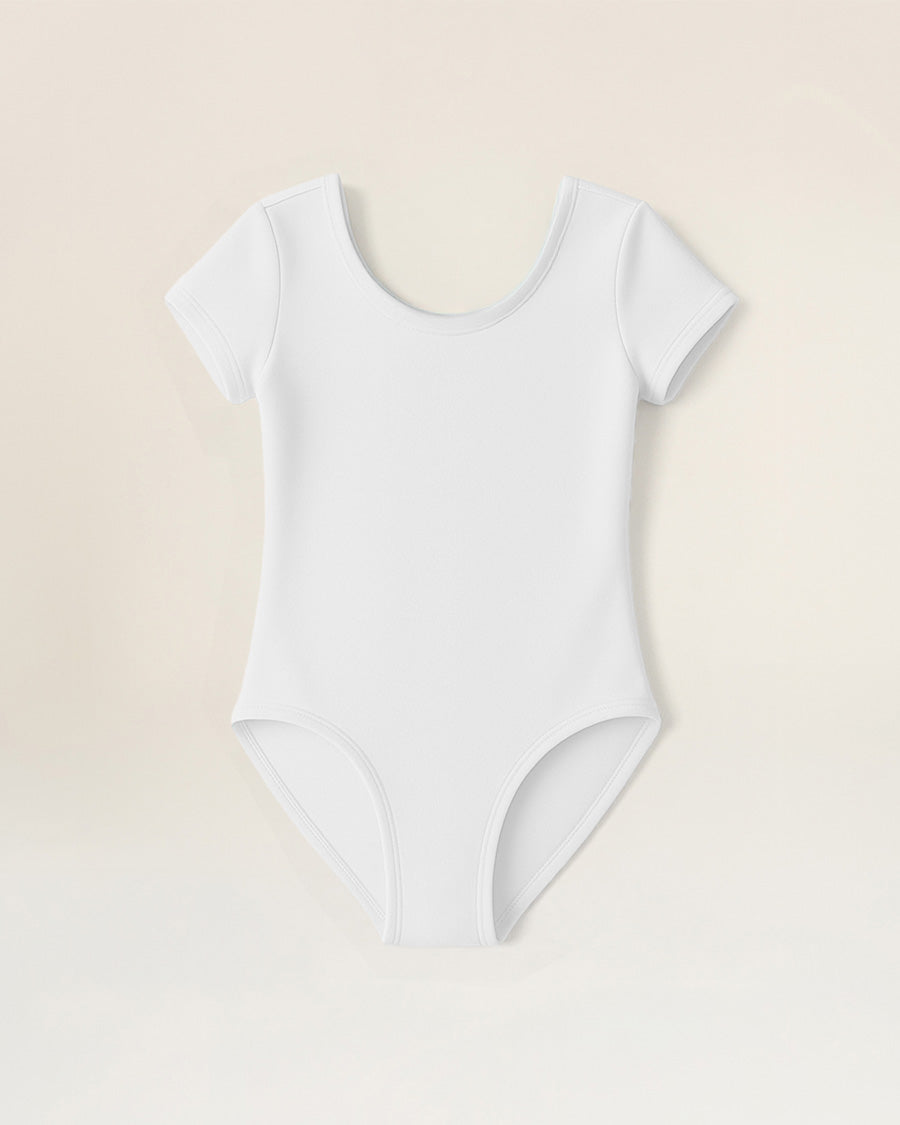 White Girls Short-Sleeve Performance Leotard