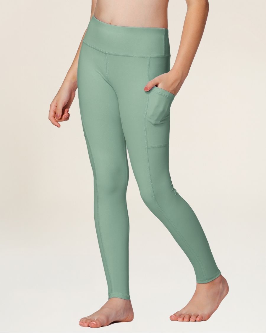Jade Green Girls Athletic Leggings - View 2