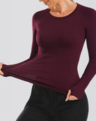 Burgundy Seamless Long Sleeve Tops (Thumb Hole)