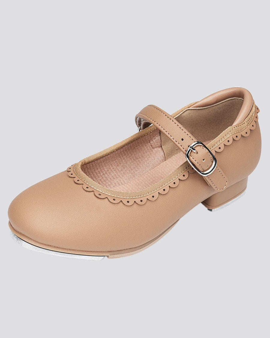 Tan Kids Elegant Scallop Tap Shoes