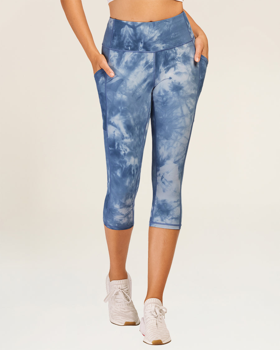 Tie Dye Blue Essential Capri Leggings