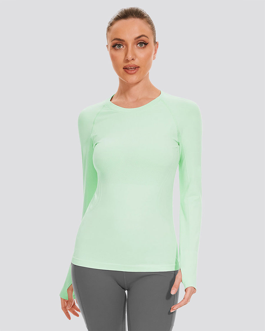 Mint Green Seamless Long Sleeve Tops (Thumb Hole)