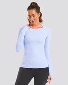 Blue Seamless Long Sleeve Tops (Thumb Hole)