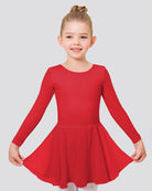 Girls Long Sleeve Ballet Leotards with Sheer Skirt in Red