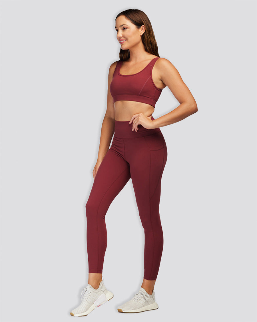 Burgundy Women Yoga Pants - View 1