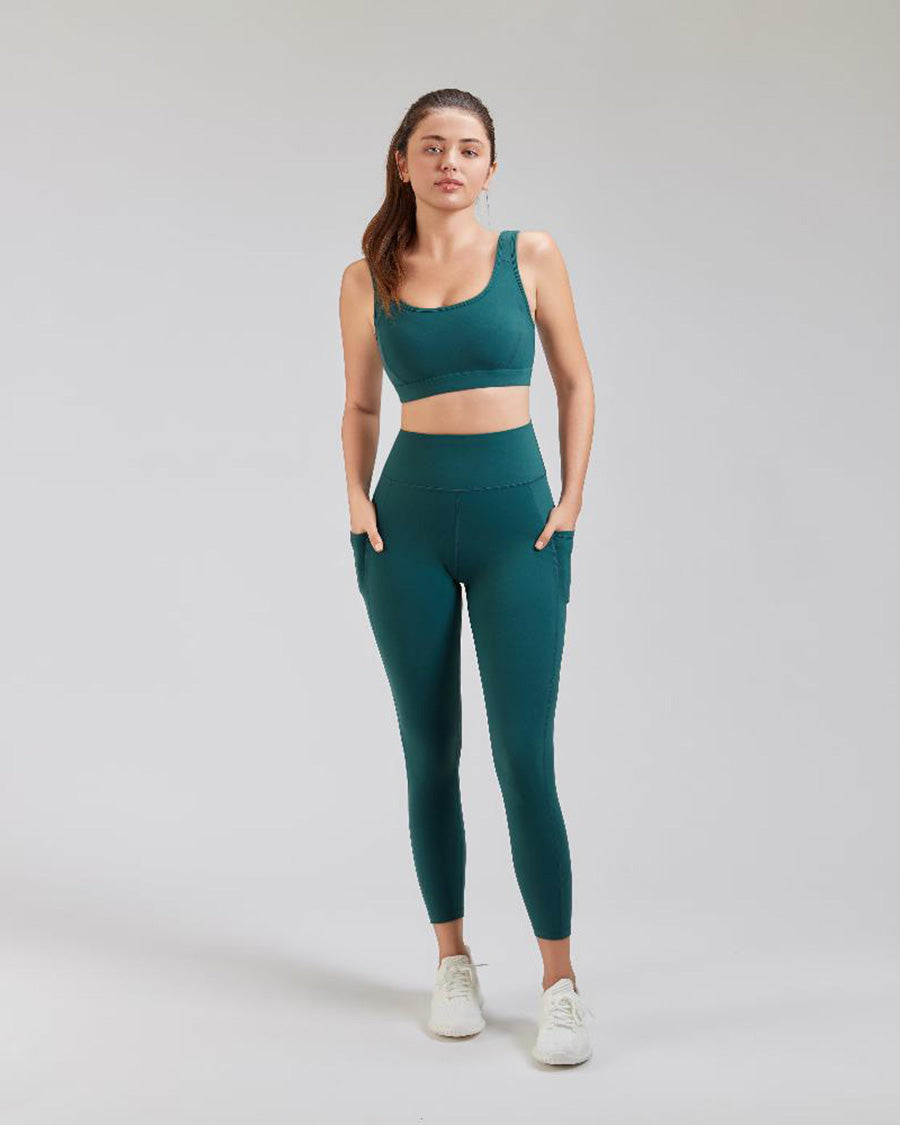 Women Yoga Pants Forest Green full view