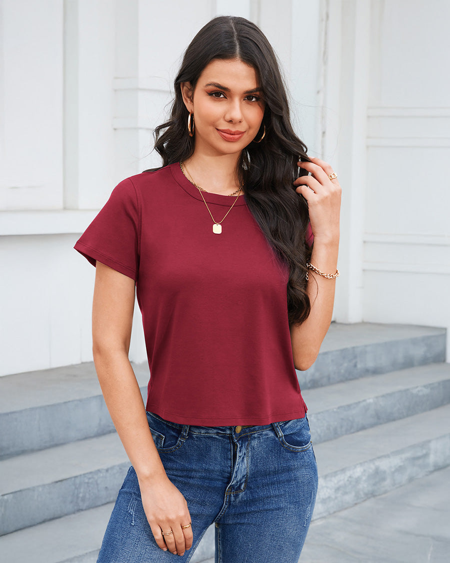 Burgundy Cotton T-Shirt - View 2