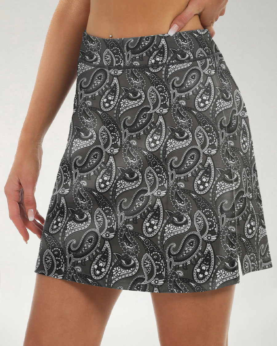 Noir Paisley High-Waisted Skirt with Pockets