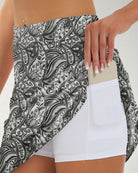 Black Paisley High-Waisted Skirt with Pockets
