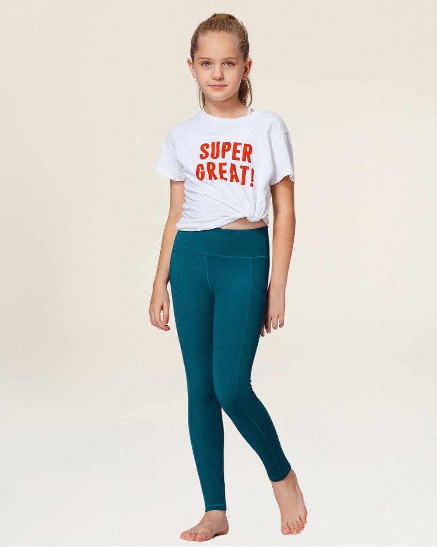 Dark Teal Girls Athletic Leggings - View 1