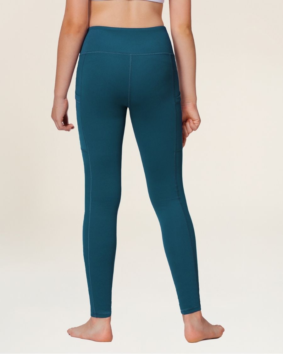 Dark Teal Girls Athletic Leggings - View 4