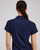Blue womens polo shirt back view