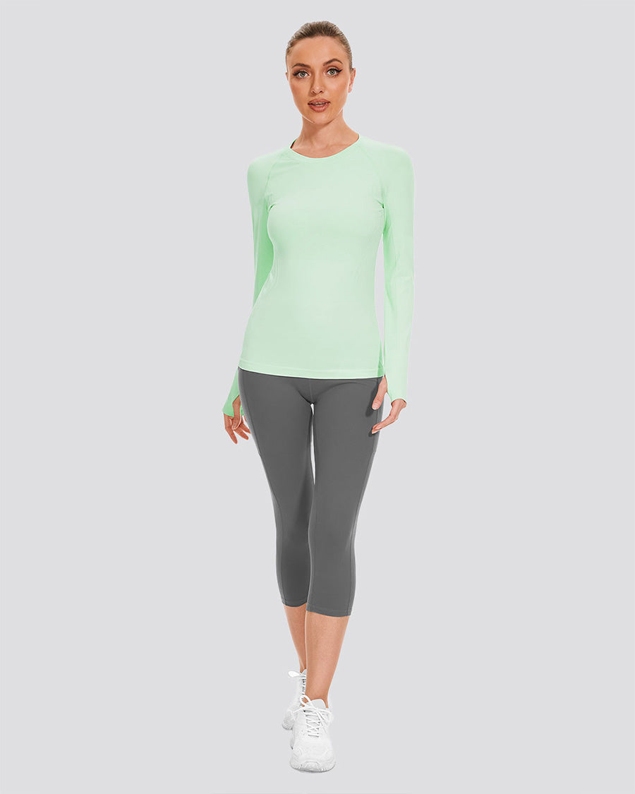 Mint Green Seamless Long Sleeve Tops (Thumb Hole)