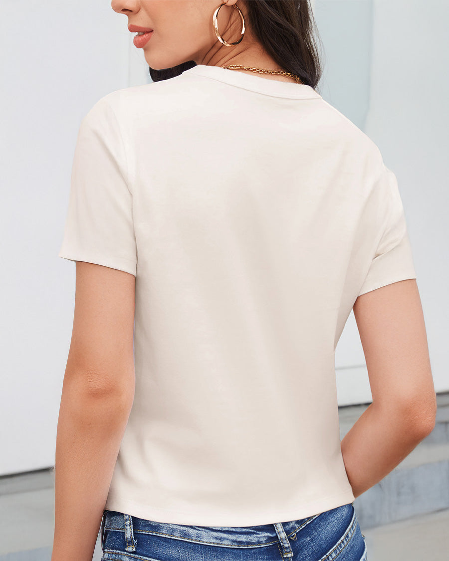 White Beige Cotton T-Shirt - View 2