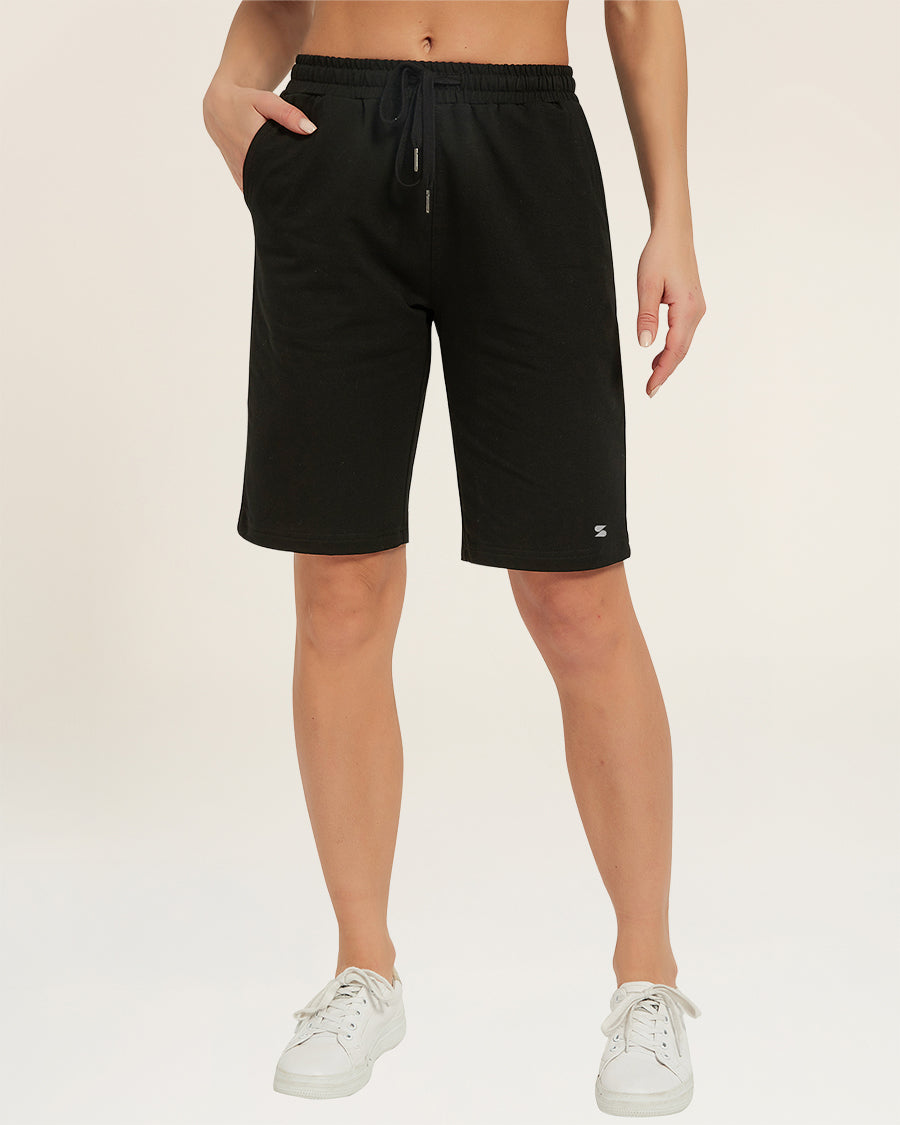 Black Cotton Lounge Shorts 10”
