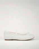 White Girls Glitter Ballet Flats with Strap - View 1