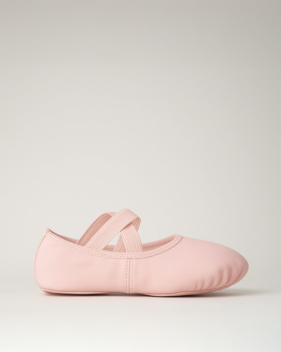 Ballet Pink Kids PU Leather Ballet Shoes(split sole, no drawstring)