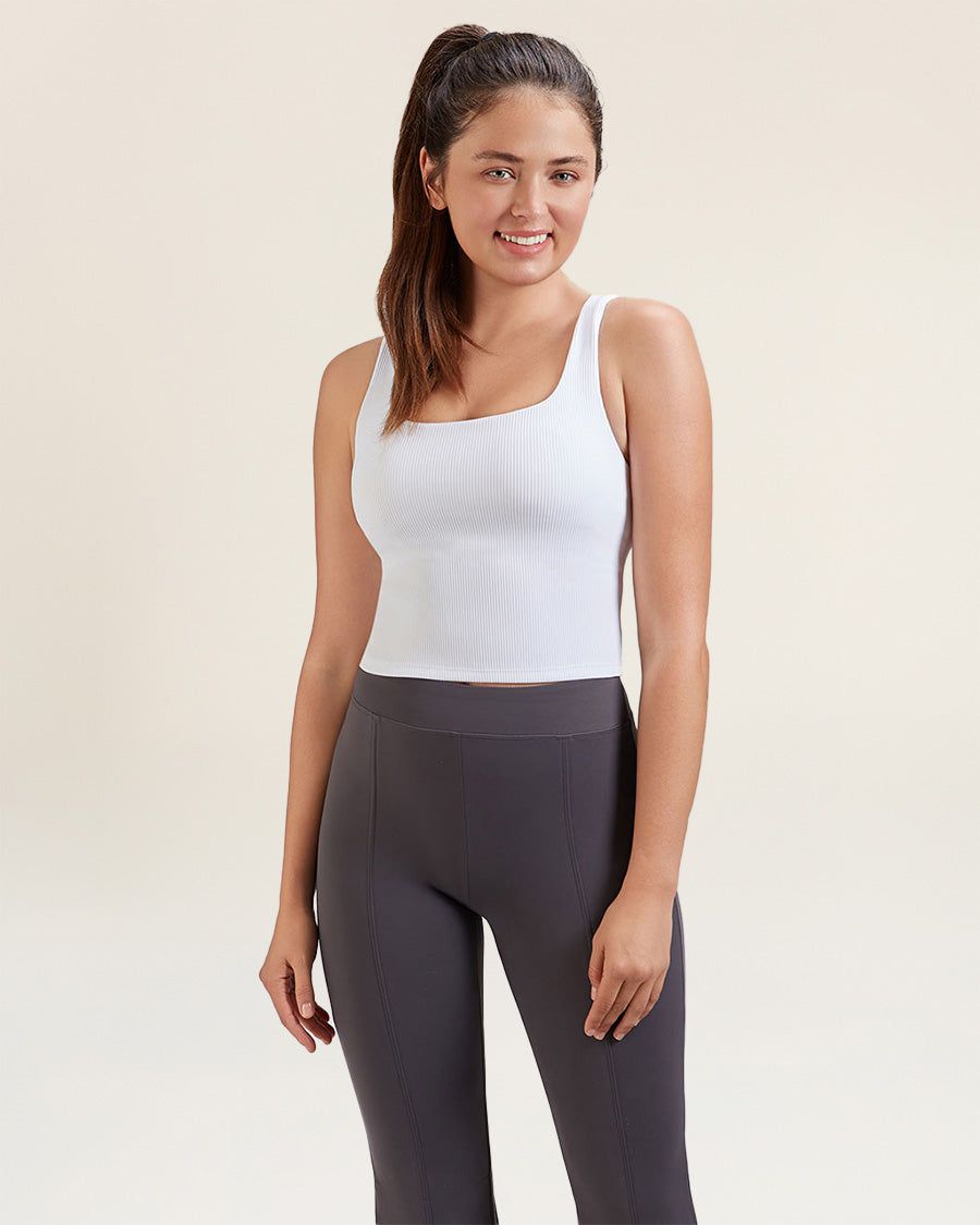 Womens White Square Neck Longline Tank Top | Stelle