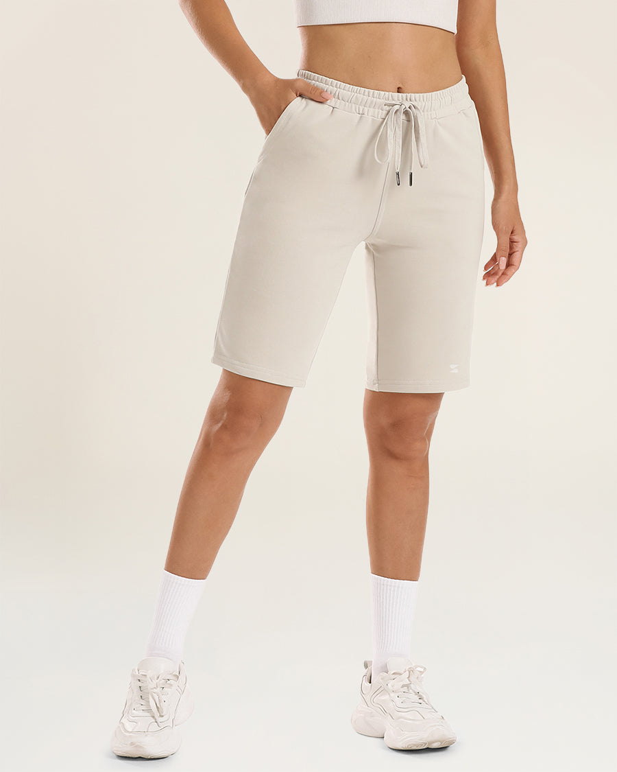 Beige Cotton Lounge Shorts 10”