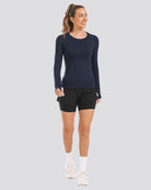 Navy Seamless Long Sleeve Tops (Thumb Hole)