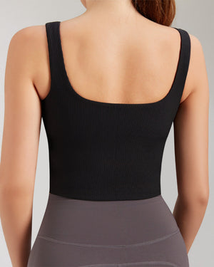 Womens Black Longline Tank Top | Square Neck Yoga & Lounge