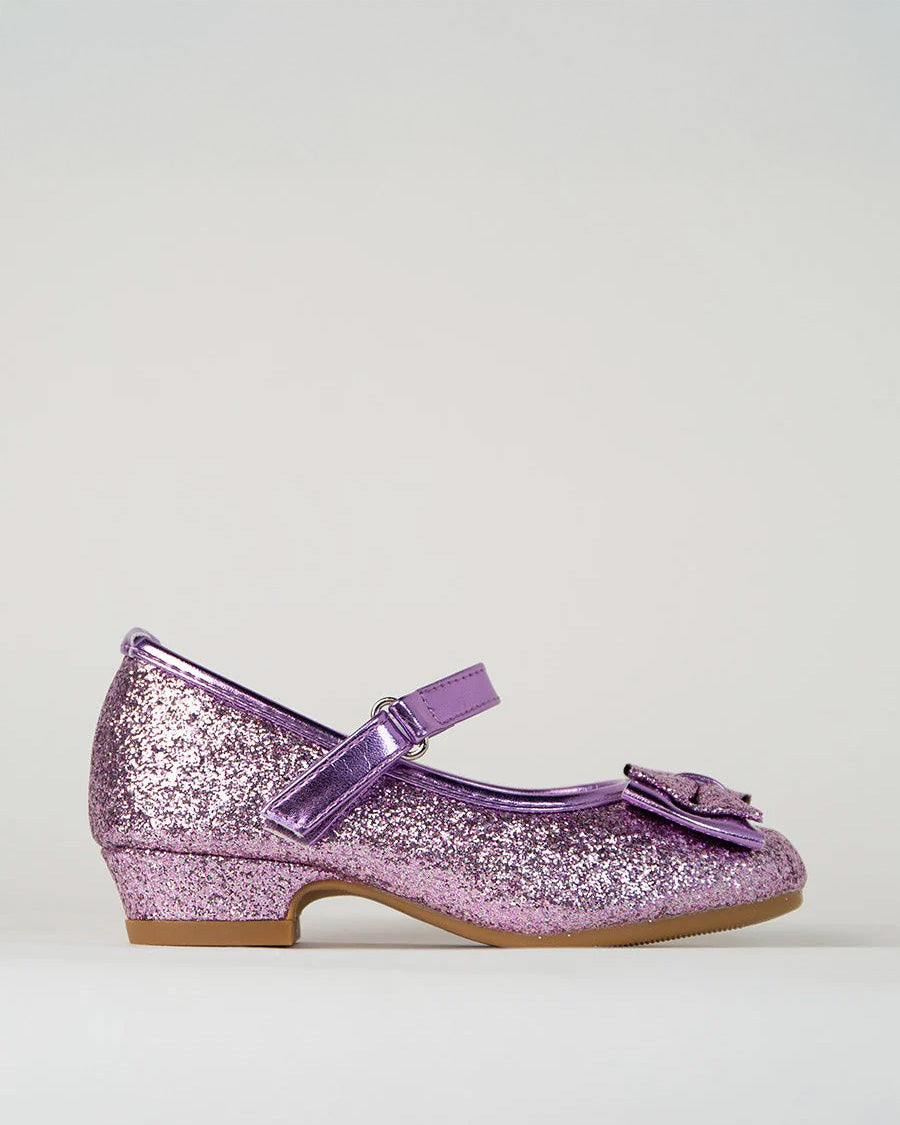 Purple Girls Glitter Mary Jane Low Heel Shoes