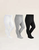 Girls Cotton Knit Tights 3-Pack (White+Black+Grey)