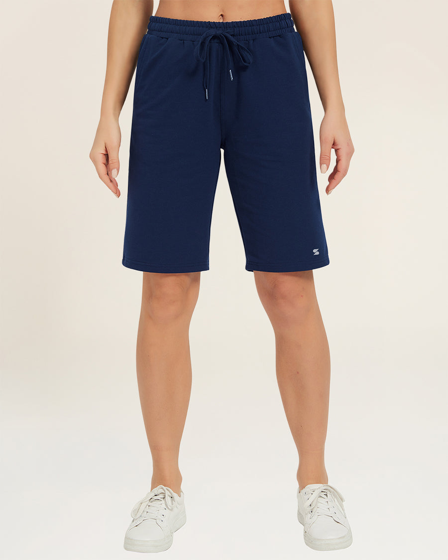 Navy Cotton Lounge Shorts 10”