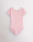 Girls Bowknot Short Sleeve Cotton Ballet Leotard in Ballet Pink