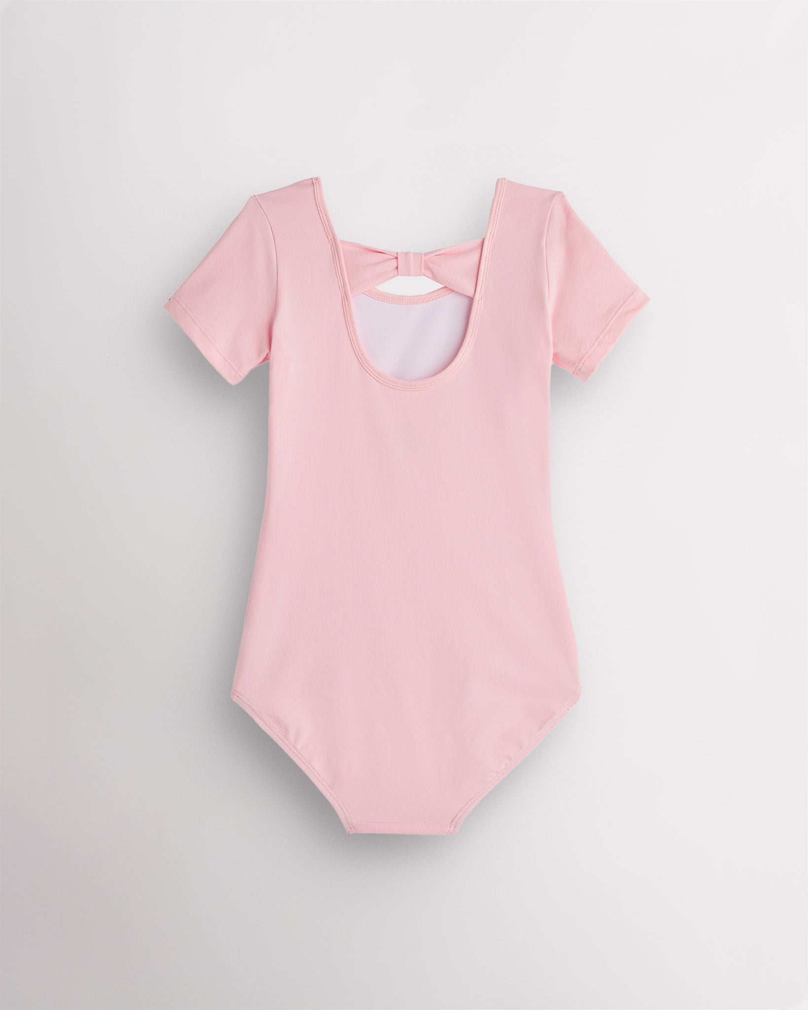 Girls Bowknot Short Sleeve Cotton Ballet Leotard in Ballet Pink