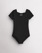Girls Bowknot Short Sleeve Cotton Ballet Leotard in Black
