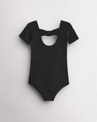 Girls Bowknot Short Sleeve Cotton Ballet Leotard in Black
