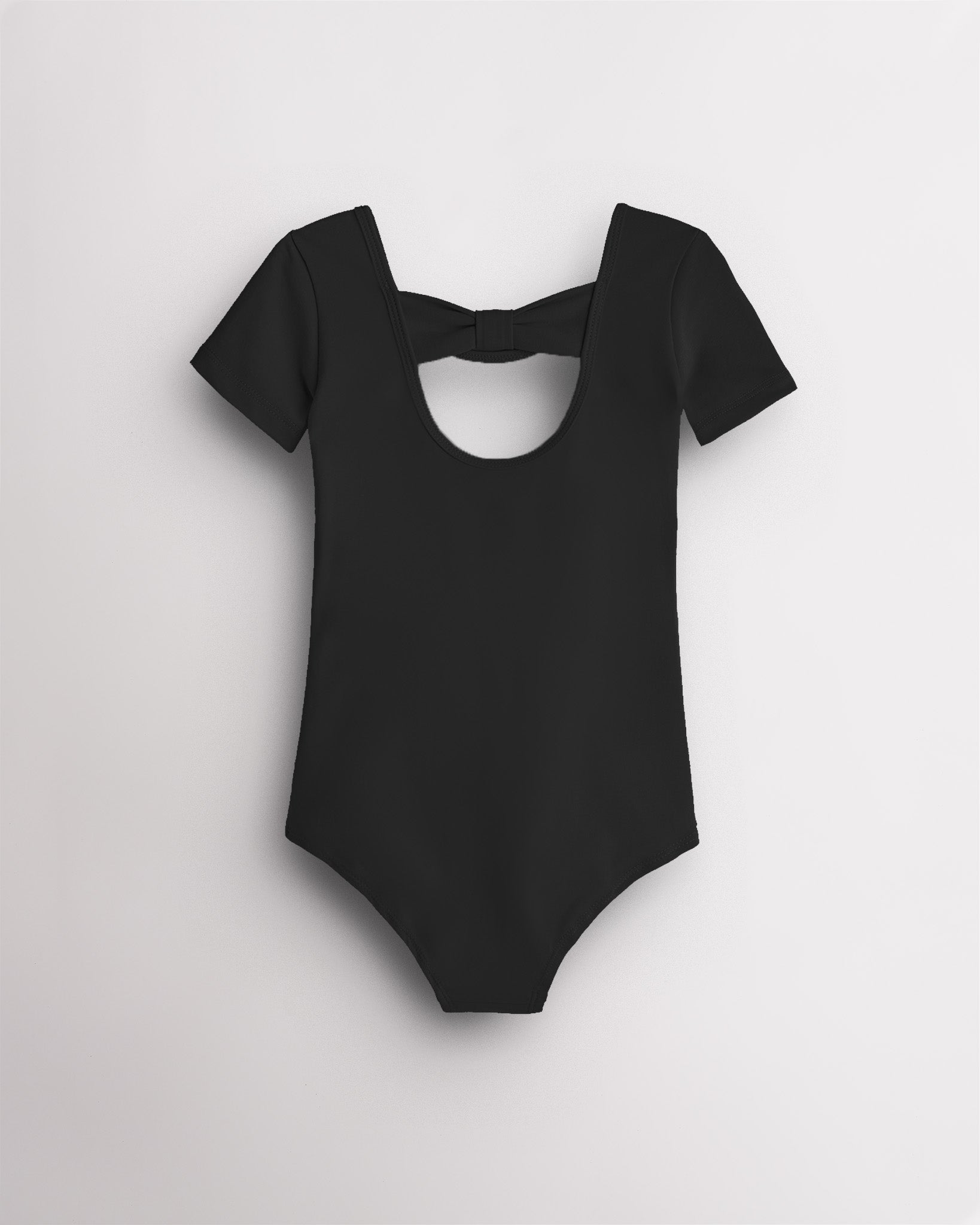 Girls Bowknot Short Sleeve Cotton Ballet Leotard in Black