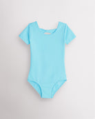 Girls Bowknot Short Sleeve Cotton Ballet Leotard in Pool Blue